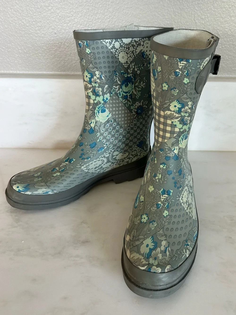 Western Chief Womens MID CALF Rubber Rain Boots PATCHWORK GRAY Western Size 7